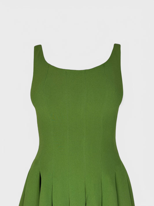 Moschino Cheap And Chic 1990s olive green pleated mini dress.