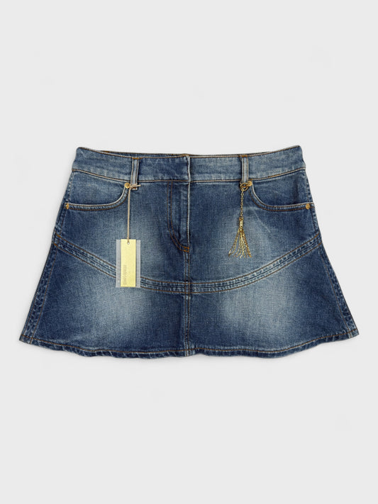 Roberto Cavalli 2004 denim flare mini skirt.