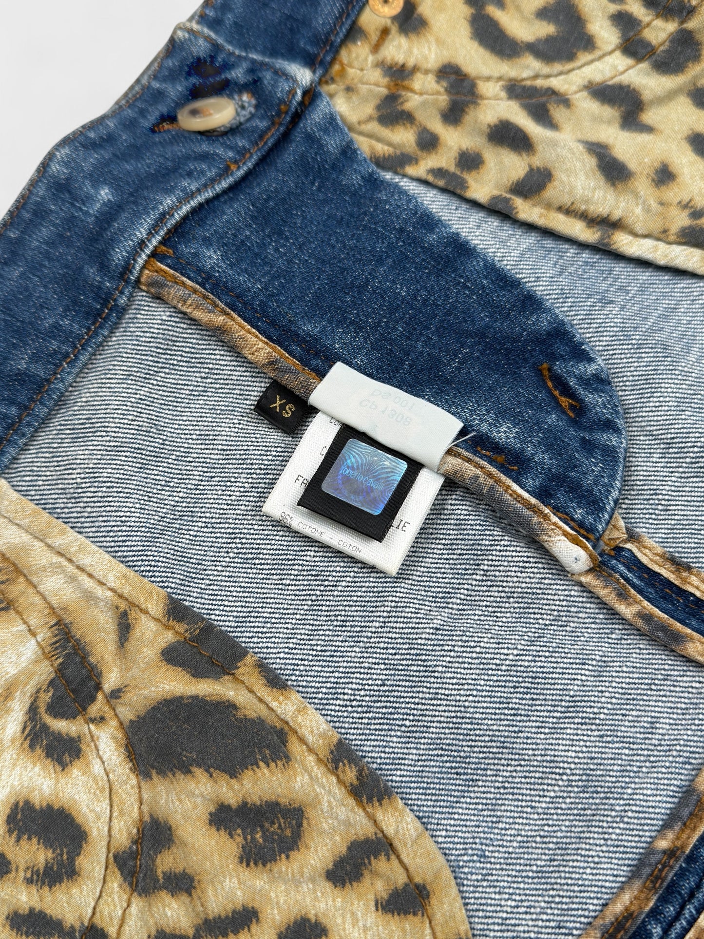 Roberto Cavalli 2004 denim flare mini skirt.