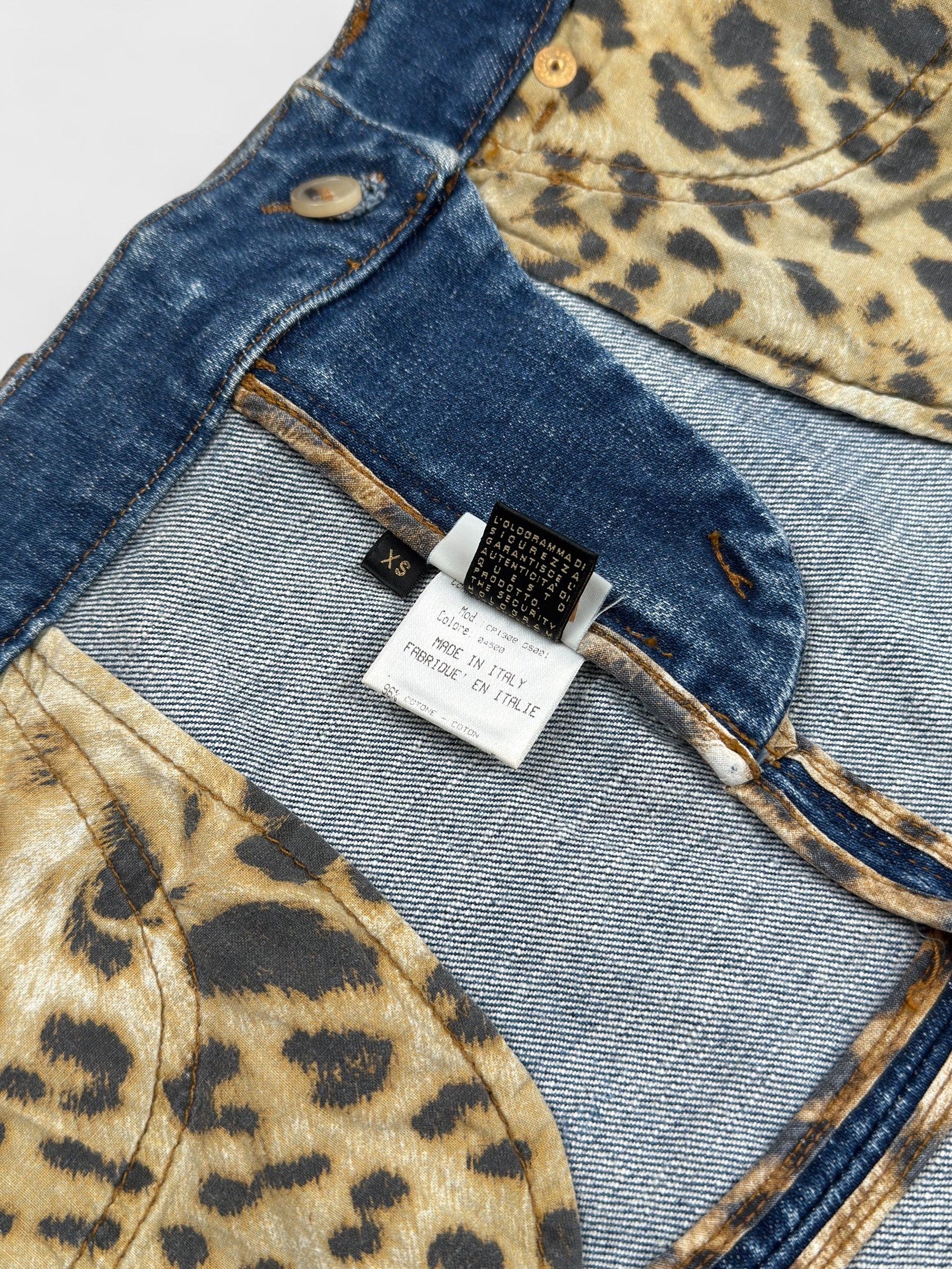 Roberto Cavalli 2004 denim flare mini skirt.