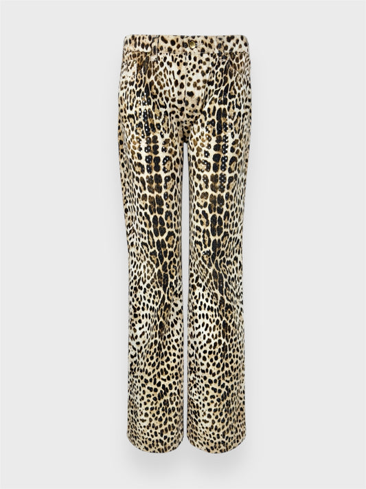 Roberto Cavalli SS 2001 leopard printed jeans with sequin details.