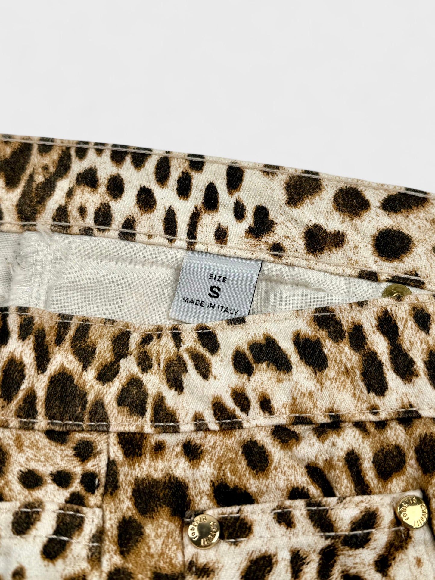 Roberto Cavalli SS 2001 leopard printed jeans with sequin embellishments.