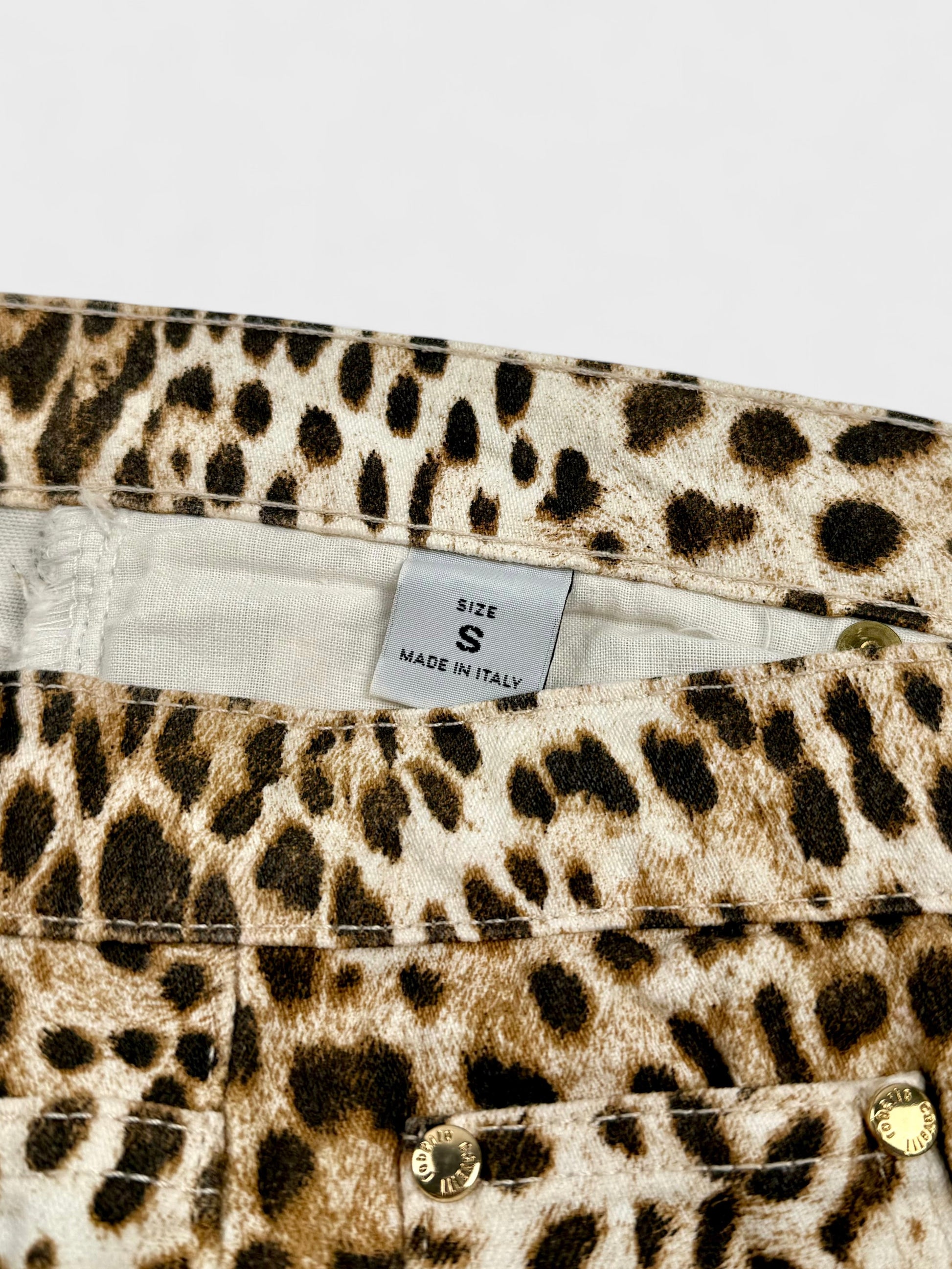 Roberto Cavalli SS 2001 leopard printed jeans with sequin embellishments.