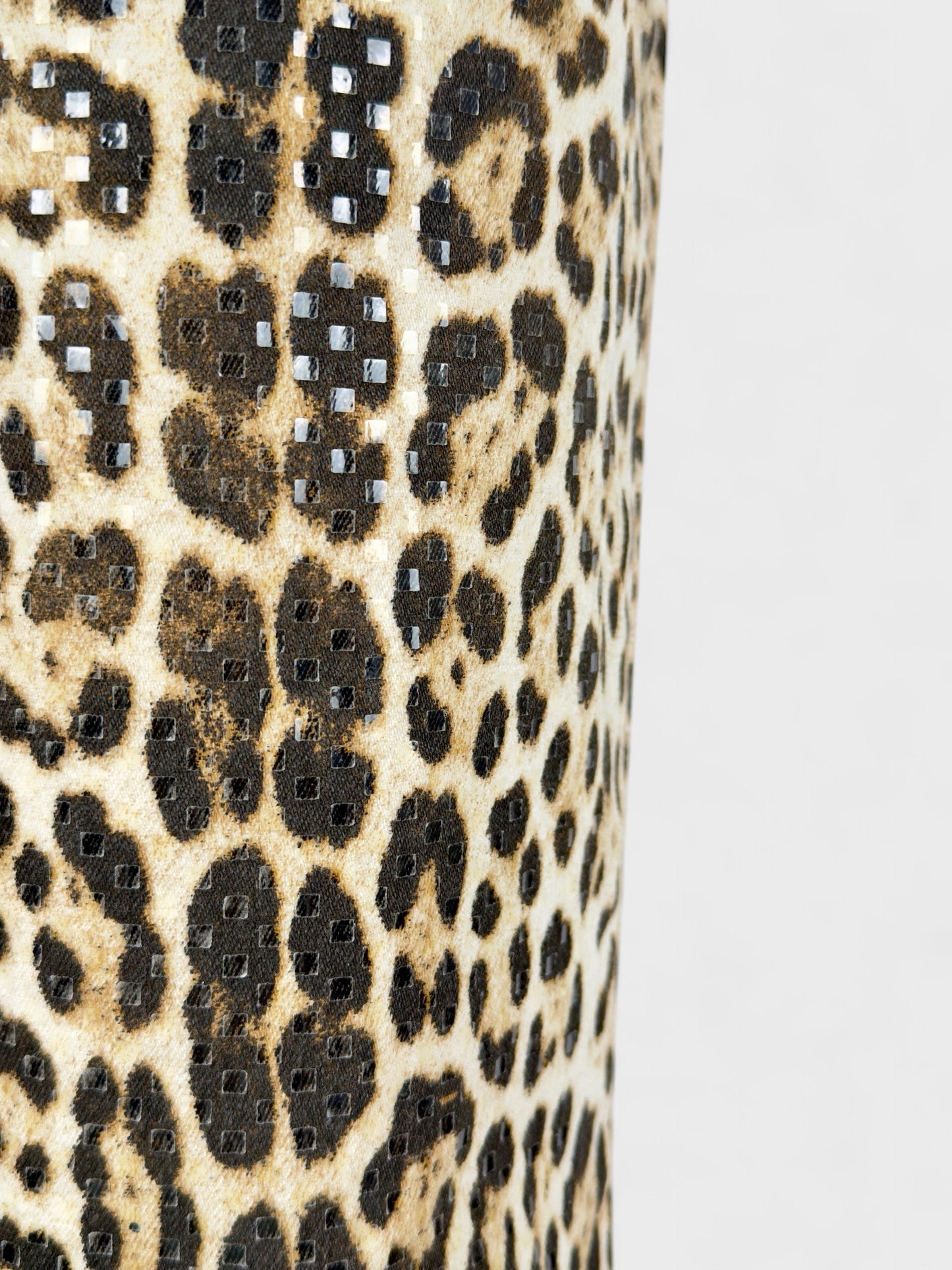 Roberto Cavalli SS 2001 leopard printed jeans with sequin embellishments.