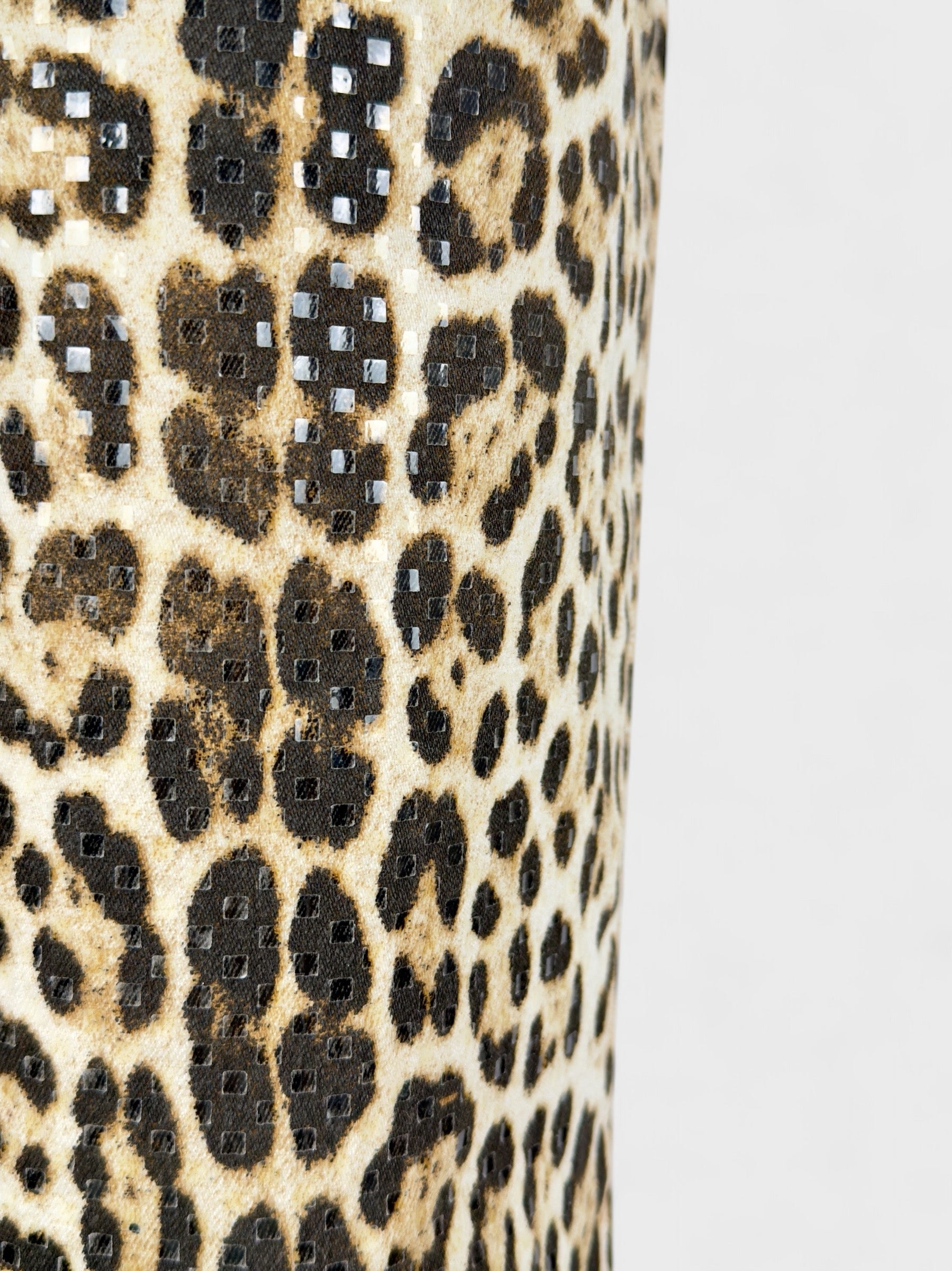 Roberto Cavalli SS 2001 leopard printed jeans with sequin embellishments.