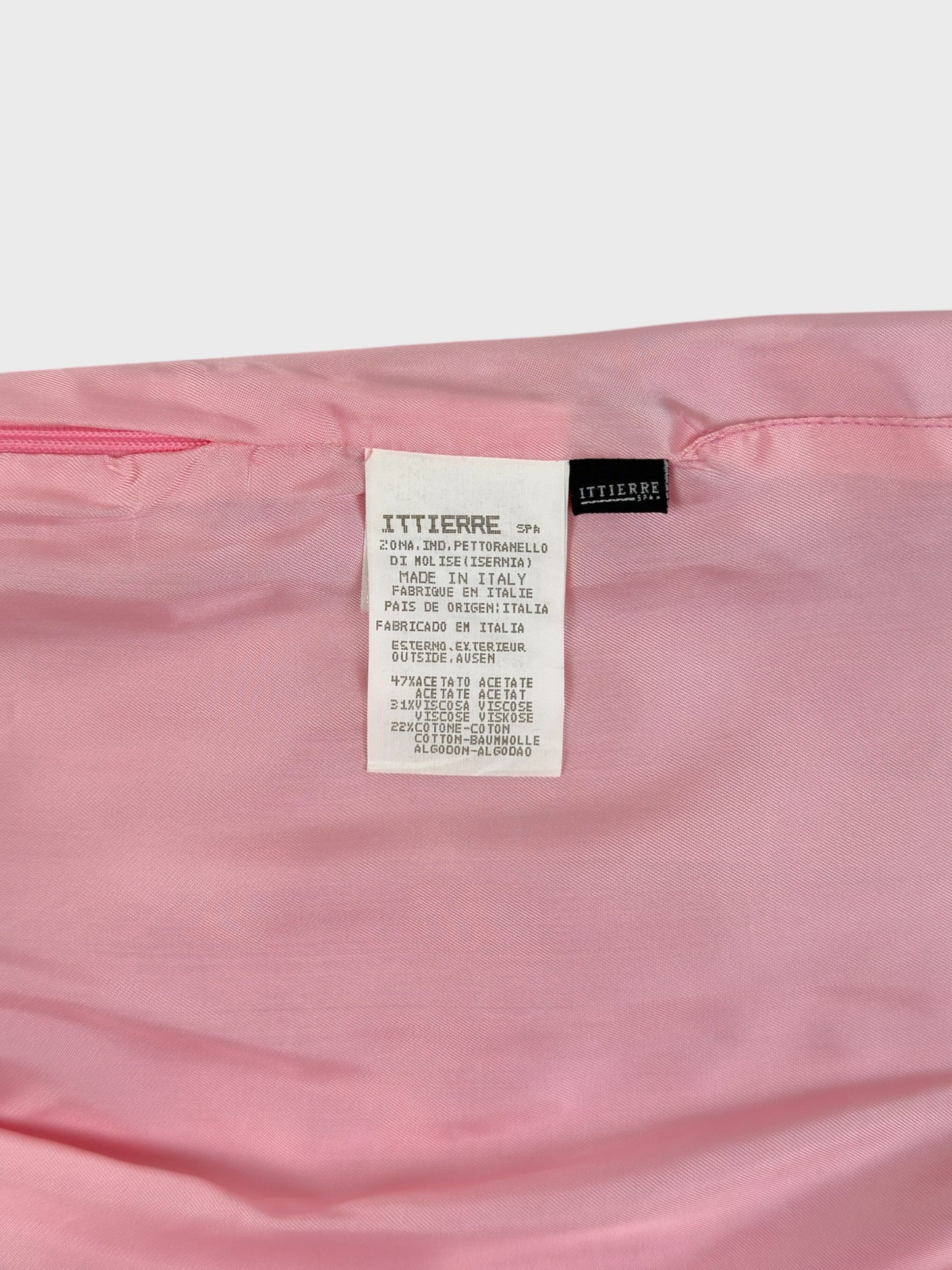 Versus by Gianni Versace 1990s pink satin dress with sheer balloon sleeves and back cut-out.