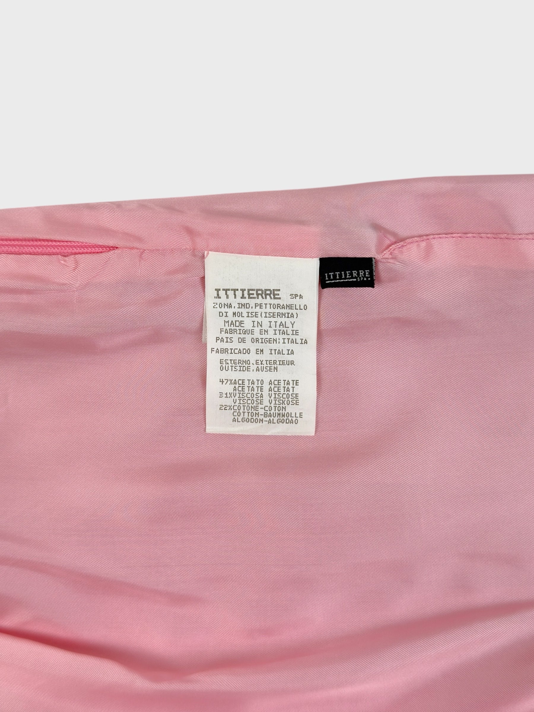 Versus by Gianni Versace 1990s pink satin dress with sheer balloon sleeves and back cut-out.