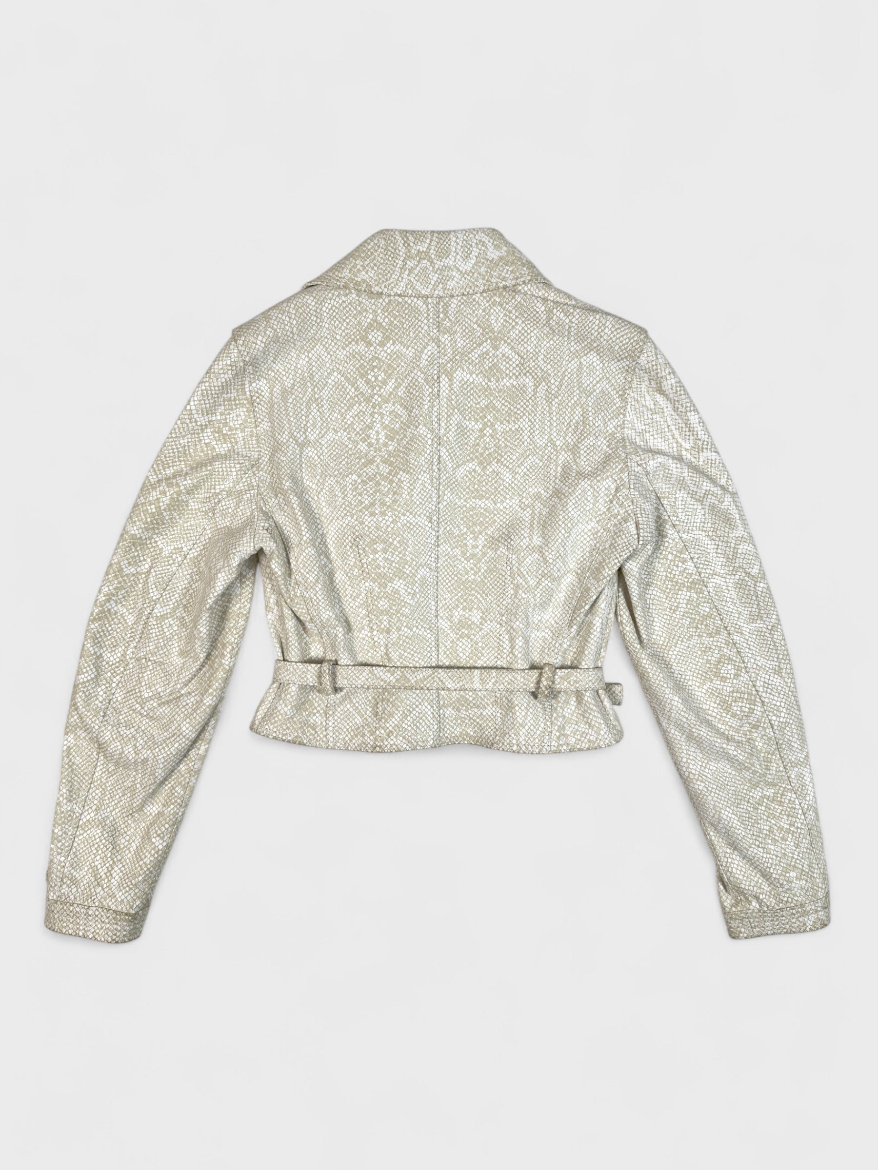Versus by Gianni Versace 1990s beige python-effect leather jacket with gold hardware.